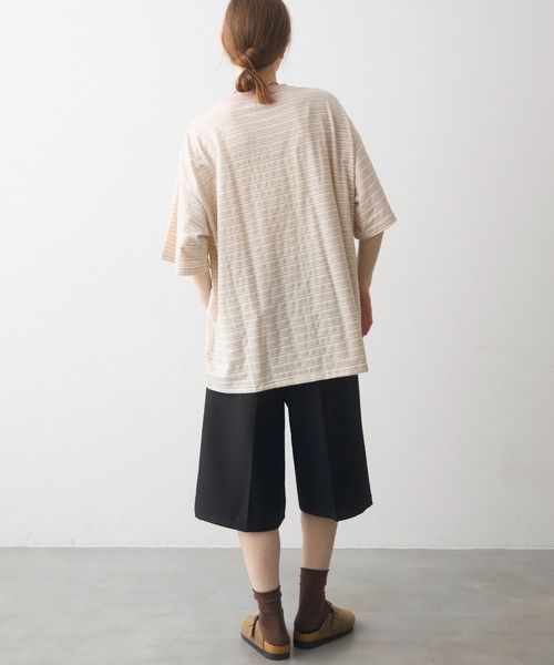 Crisp（クリスプ）の「half sleeve over border T / ハーフスリーブオーバーボーダーT（Tシャツ/カットソー・レディース・ブラック/ピンク・FREE）」の21枚目の写真