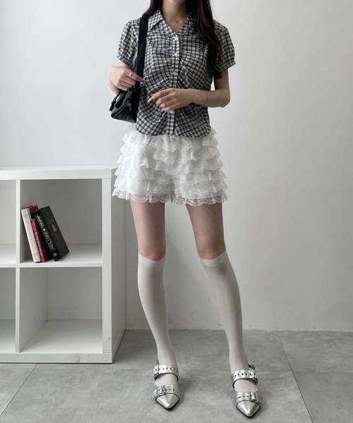 WEGO（ウィゴー）の「WEGO/【26年春夏新作】コンパクトギャザーチェックシャツ（シャツ/ブラウス・レディース・ホワイト/サックスブルー・FREE）」の8枚目の写真