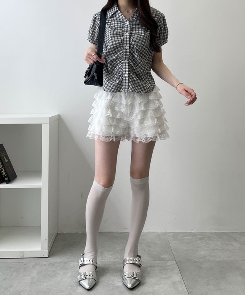 WEGO（ウィゴー）の「WEGO/【26年春夏新作】コンパクトギャザーチェックシャツ（シャツ/ブラウス・レディース・ホワイト/サックスブルー・FREE）」の14枚目の写真