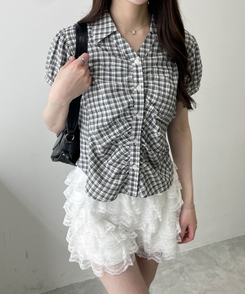 WEGO（ウィゴー）の「WEGO/【26年春夏新作】コンパクトギャザーチェックシャツ（シャツ/ブラウス・レディース・ホワイト/サックスブルー・FREE）」の13枚目の写真