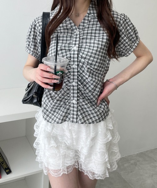 WEGO（ウィゴー）の「WEGO/【26年春夏新作】コンパクトギャザーチェックシャツ（シャツ/ブラウス・レディース・ホワイト/サックスブルー・FREE）」の11枚目の写真