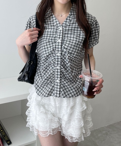 WEGO（ウィゴー）の「WEGO/【26年春夏新作】コンパクトギャザーチェックシャツ（シャツ/ブラウス・レディース・ホワイト/サックスブルー・FREE）」の12枚目の写真