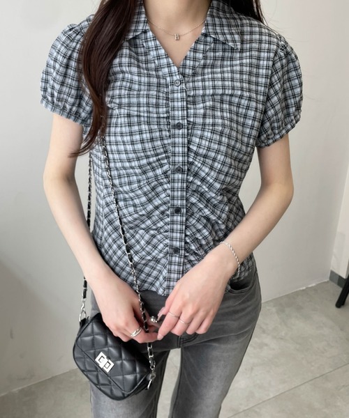 WEGO（ウィゴー）の「WEGO/【26年春夏新作】コンパクトギャザーチェックシャツ（シャツ/ブラウス・レディース・ホワイト/サックスブルー・FREE）」の18枚目の写真