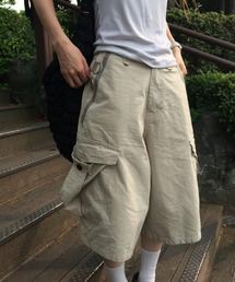 ke614. Washed Bermuda Cargo Pants Beige Grey