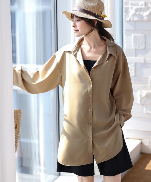 TeddyShop(テディショップ)の「【水陸両用/サイドスリット入り/ヨーク切替え/軽量】長袖 オーバーシャツライク 開襟 ラッシュガード シャツ レディース(ラッシュガード・レディース・ホワイト/ベージュ/ライトブルー/ブラック/イエロー/ブルー系その他・M/L/S)」の11枚目の写真