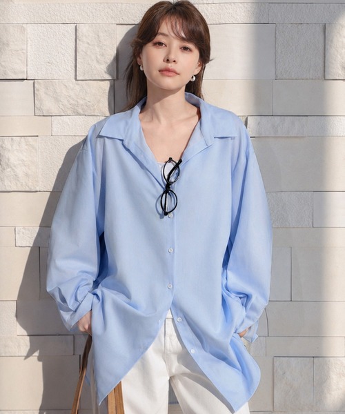 TeddyShop(テディショップ)の「【水陸両用/サイドスリット入り/ヨーク切替え/軽量】長袖 オーバーシャツライク 開襟 ラッシュガード シャツ レディース(ラッシュガード・レディース・ホワイト/ベージュ/ライトブルー/ブラック/イエロー/ブルー系その他・M/L/S)」の15枚目の写真