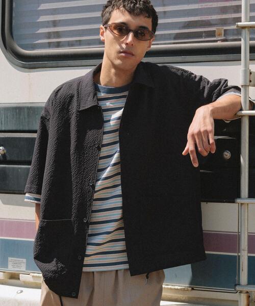 URBAN RESEARCH Sonny Label(アーバンリサーチサニーレーベル)の「シアサッカーショートスリーブコーチシャツ(シャツ/ブラウス・メンズ・グリーン/ブラック/ネイビー・LARGE/MEDIUM)」の4枚目の写真