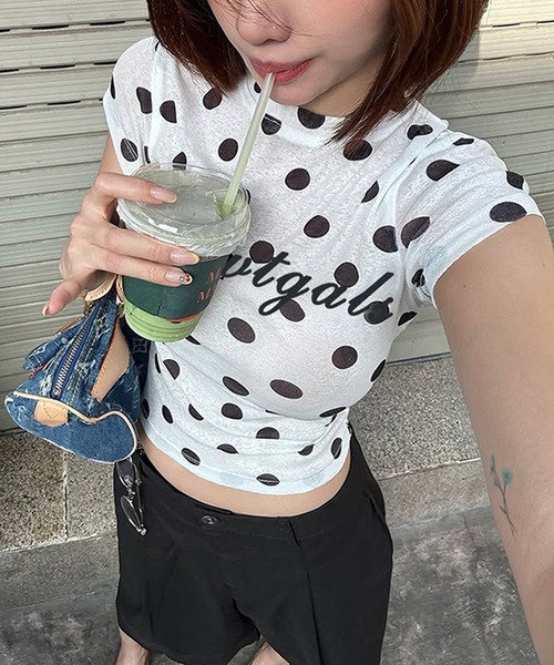 shyam inspiration(シャムインスピレーション)の「ドットロゴシアータイトTシャツ/半袖/シアートップス(Tシャツ/カットソー・レディース・ホワイト・M/S)」の13枚目の写真