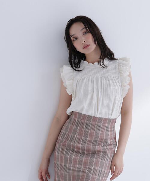 NATURAL BEAUTY BASIC(ナチュラルビューティーベーシック)の「ハイネックフリルスリーブカットソー(Tシャツ/カットソー・レディース・ピンク/オフホワイト/ダークブラウン・フリ-)」の8枚目の写真