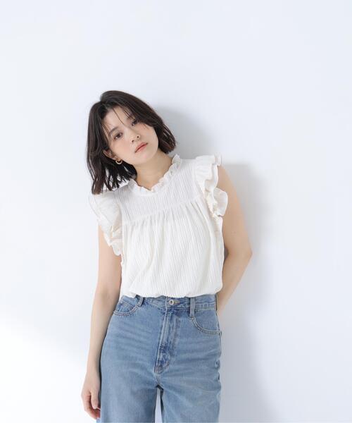 NATURAL BEAUTY BASIC(ナチュラルビューティーベーシック)の「ハイネックフリルスリーブカットソー(Tシャツ/カットソー・レディース・ピンク/オフホワイト/ダークブラウン・フリ-)」の11枚目の写真