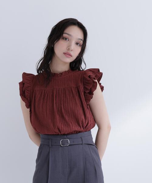 NATURAL BEAUTY BASIC（ナチュラルビューティーベーシック）の「ハイネックフリルスリーブカットソー（Tシャツ/カットソー・レディース・ピンク/オフホワイト/ダークブラウン・ﾌﾘ-）」の9枚目の写真