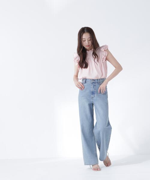 NATURAL BEAUTY BASIC（ナチュラルビューティーベーシック）の「ハイネックフリルスリーブカットソー（Tシャツ/カットソー・レディース・ピンク/オフホワイト/ダークブラウン・ﾌﾘ-）」の12枚目の写真