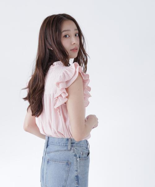 NATURAL BEAUTY BASIC（ナチュラルビューティーベーシック）の「ハイネックフリルスリーブカットソー（Tシャツ/カットソー・レディース・ピンク/オフホワイト/ダークブラウン・ﾌﾘ-）」の15枚目の写真