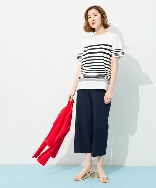 Petit Honfleur(プチオンフルール)の「パネルボーダーTシャツ【接触冷感・UVカット・オーガニックコットンブレンド】(Tシャツ/カットソー・レディース・ホワイト/ネイビー・M/L)」の10枚目の写真