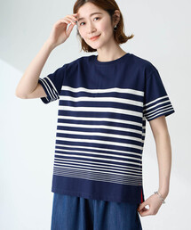 パネルボーダーTシャツ【接触冷感・UVカット・オーガニックコットンブレンド】