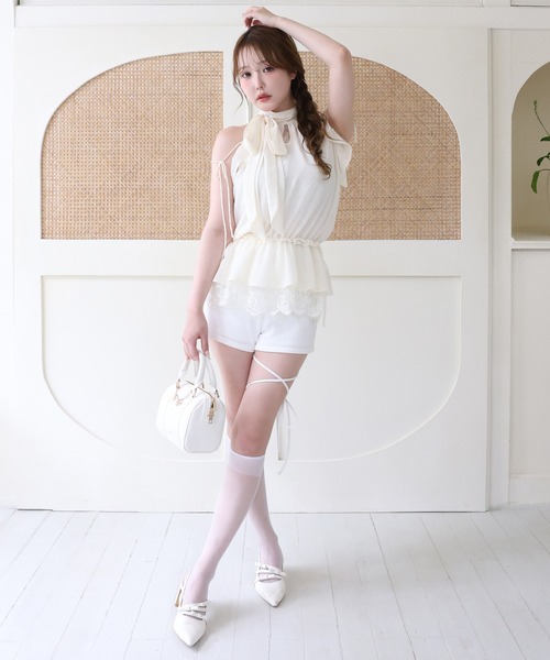 one after another NICE CLAUP（ワンアフターアナザーナイスクラップ）の「リボン付きショートパンツ（その他パンツ・レディース・グレー/オフホワイト/ブラック・FREE）」の13枚目の写真
