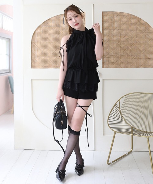 one after another NICE CLAUP（ワンアフターアナザーナイスクラップ）の「リボン付きショートパンツ（その他パンツ・レディース・グレー/オフホワイト/ブラック・FREE）」の6枚目の写真