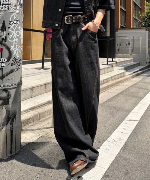 ADAMASTE(アダマスト)の「Western 3panel Buggy Denim Pants - ウエスタン3パネルバギーデニムパンツ【セットアップ対応】(デニムパンツ・メンズ・ブラック/インディゴブルー・SMALL/MEDIUM/LARGE)」の4枚目の写真
