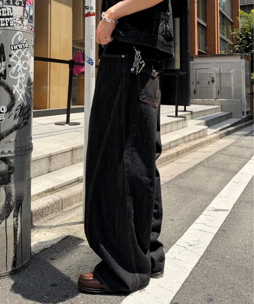 ADAMASTE(アダマスト)の「Western 3panel Buggy Denim Pants - ウエスタン3パネルバギーデニムパンツ【セットアップ対応】(デニムパンツ・メンズ・ブラック/インディゴブルー・SMALL/MEDIUM/LARGE)」の5枚目の写真