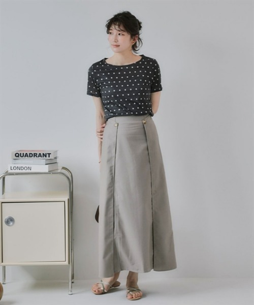 slattgir(スラットジール)の「高身長 ボタンデザインAラインロングスカート(トールサイズ)Essenave(スカート・レディース・グレー/グレイッシュベージュ・TM/TL/TLL/T3L/T4L/T5L)」の14枚目の写真