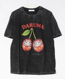 ウォッシュ加工オーバーサイズダルマプリントTシャツ