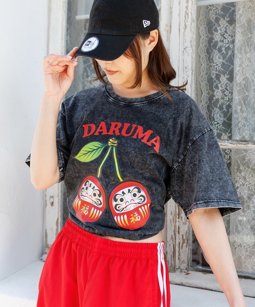 attagirl(アタガール)の「ウォッシュ加工オーバーサイズダルマプリントTシャツ(Tシャツ/カットソー・レディース・ブルー/ピンク/ブラック・L/M)」の12枚目の写真