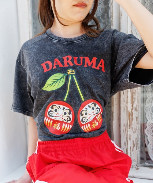 attagirl(アタガール)の「ウォッシュ加工オーバーサイズダルマプリントTシャツ(Tシャツ/カットソー・レディース・ブルー/ピンク/ブラック・L/M)」の13枚目の写真