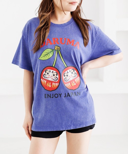 attagirl(アタガール)の「ウォッシュ加工オーバーサイズダルマプリントTシャツ(Tシャツ/カットソー・レディース・ブルー/ピンク/ブラック・L/M)」の5枚目の写真