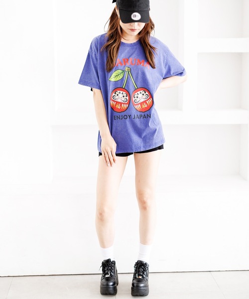 attagirl(アタガール)の「ウォッシュ加工オーバーサイズダルマプリントTシャツ(Tシャツ/カットソー・レディース・ブルー/ピンク/ブラック・L/M)」の7枚目の写真