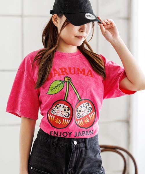 attagirl(アタガール)の「ウォッシュ加工オーバーサイズダルマプリントTシャツ(Tシャツ/カットソー・レディース・ブルー/ピンク/ブラック・L/M)」の8枚目の写真
