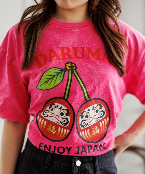 attagirl(アタガール)の「ウォッシュ加工オーバーサイズダルマプリントTシャツ(Tシャツ/カットソー・レディース・ブルー/ピンク/ブラック・L/M)」の9枚目の写真