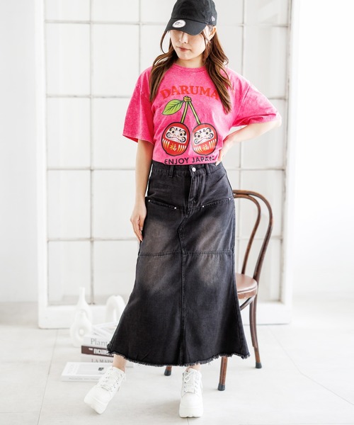 attagirl(アタガール)の「ウォッシュ加工オーバーサイズダルマプリントTシャツ(Tシャツ/カットソー・レディース・ブルー/ピンク/ブラック・L/M)」の10枚目の写真