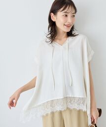 【手洗い可】フィブリルサテンヘムレースブラウス