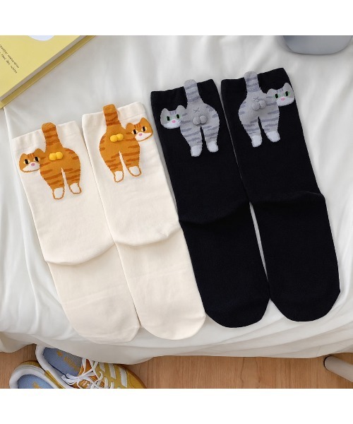 boemy(ボエミー)の「猫のおしり デザインソックス(ソックス/靴下・レディース・ホワイト/ブラック・FREE)」の6枚目の写真