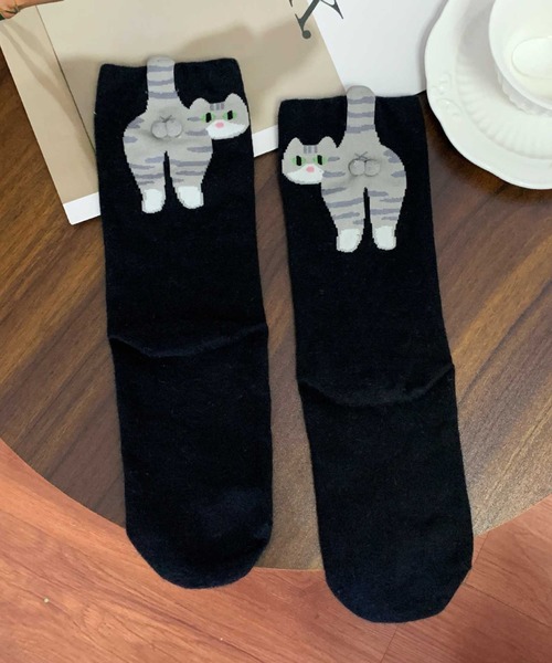 boemy(ボエミー)の「猫のおしり デザインソックス(ソックス/靴下・レディース・ホワイト/ブラック・FREE)」の8枚目の写真