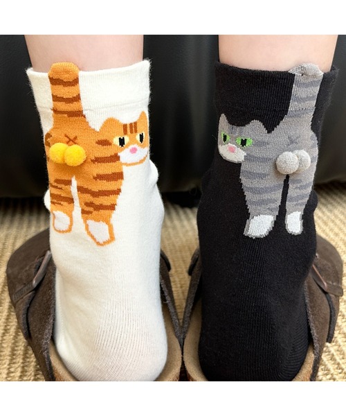 boemy(ボエミー)の「猫のおしり デザインソックス(ソックス/靴下・レディース・ホワイト/ブラック・FREE)」の11枚目の写真
