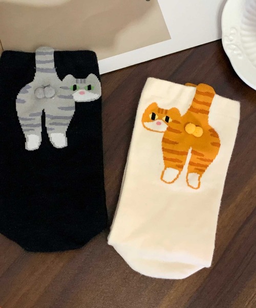 boemy(ボエミー)の「猫のおしり デザインソックス(ソックス/靴下・レディース・ホワイト/ブラック・FREE)」の16枚目の写真