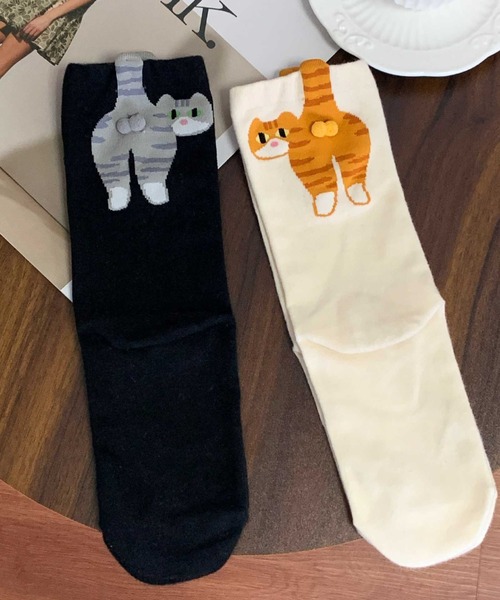 boemy(ボエミー)の「猫のおしり デザインソックス(ソックス/靴下・レディース・ホワイト/ブラック・FREE)」の17枚目の写真