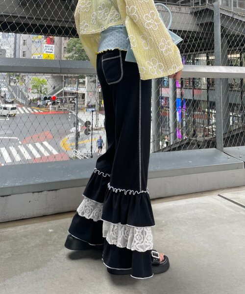 HELLO.SANFRANCISCO(ハローサンフランシスコ)の「【HELLO.SANFRANCISCO】レースフリルワッフルパンツ(その他パンツ・レディース・ブラック/ブルー・MEDIUM/SMALL)」の6枚目の写真