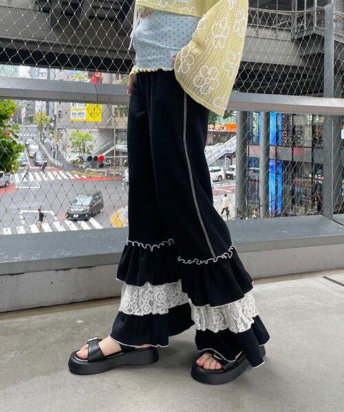 HELLO.SANFRANCISCO(ハローサンフランシスコ)の「【HELLO.SANFRANCISCO】レースフリルワッフルパンツ(その他パンツ・レディース・ブラック/ブルー・MEDIUM/SMALL)」の8枚目の写真