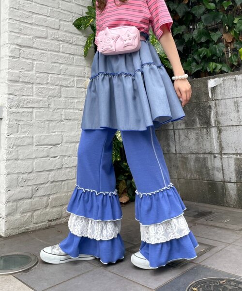 HELLO.SANFRANCISCO(ハローサンフランシスコ)の「【HELLO.SANFRANCISCO】レースフリルワッフルパンツ(その他パンツ・レディース・ブラック/ブルー・MEDIUM/SMALL)」の22枚目の写真