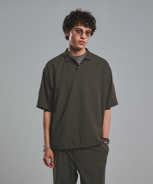 green label relaxing（グリーンレーベルリラクシング）の「Dot Air ドローコード 半袖 ポロシャツ -ストレッチ-（ポロシャツ・メンズ・ブラック/グレー系/オリーブ・XL/M/L/S）」の6枚目の写真