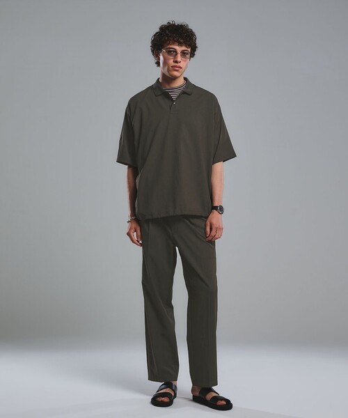 green label relaxing（グリーンレーベルリラクシング）の「Dot Air ドローコード 半袖 ポロシャツ -ストレッチ-（ポロシャツ・メンズ・ブラック/グレー系/オリーブ・XL/M/L/S）」の7枚目の写真