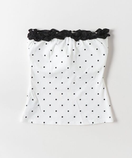 .KOM（ドットコム）の「A'GEM/9 × .kom 『.KOM/ドットケーオーエム』Polka Dot Rhinestone Frill Tube Top/ドット柄ラインストーンフリルベアトップ（チューブトップ・レディース・ブラック/ホワイト・FREE）」の7枚目の写真