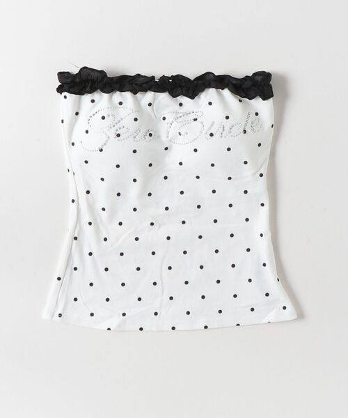 .KOM（ドットコム）の「A'GEM/9 × .kom 『.KOM/ドットケーオーエム』Polka Dot Rhinestone Frill Tube Top/ドット柄ラインストーンフリルベアトップ（チューブトップ・レディース・ブラック/ホワイト・FREE）」の6枚目の写真