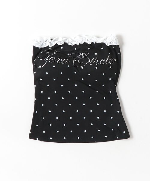 .KOM（ドットコム）の「A'GEM/9 × .kom 『.KOM/ドットケーオーエム』Polka Dot Rhinestone Frill Tube Top/ドット柄ラインストーンフリルベアトップ（チューブトップ・レディース・ブラック/ホワイト・FREE）」の8枚目の写真