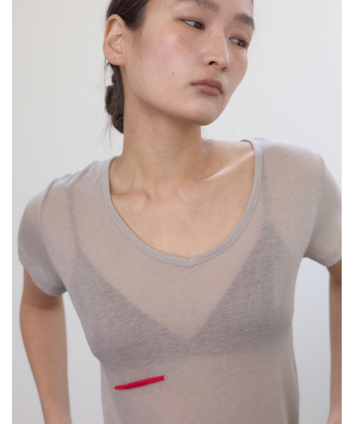 0MILEWEAR(ヤングマイルウェア)の「シアーレッドトリムTシャツ(グレー)(Tシャツ/カットソー・レディース・その他・FREE)」の8枚目の写真