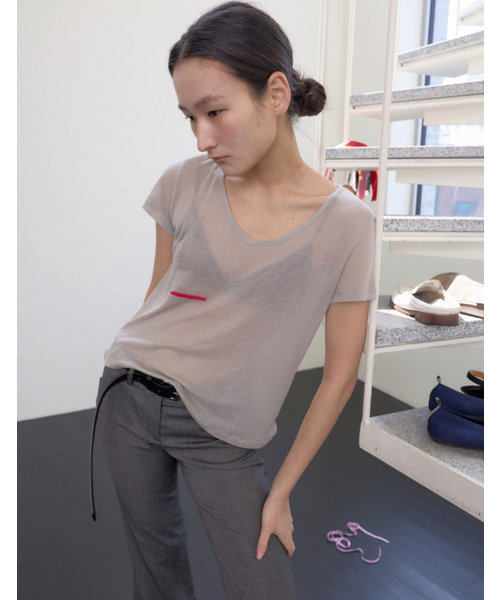 0MILEWEAR(ヤングマイルウェア)の「シアーレッドトリムTシャツ(グレー)(Tシャツ/カットソー・レディース・その他・FREE)」の9枚目の写真