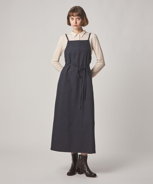 Steven Alan(スティーブンアラン)の「<Steven Alan>ヘリンボーン ツイードライク エプロン ワンピース(ワンピース・レディース・ベージュ/ネイビー・M/S)」の2枚目の写真