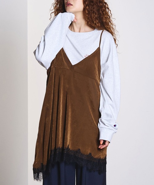 ROSE BUD(ローズバッド)の「FLOCKED TULLE CAMI DRESS(ワンピース・レディース・ブラウン/ライトグリーン・ONE SIZE)」の1枚目の写真